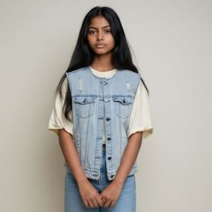 Elmwood Distressed Denim Vest sz M